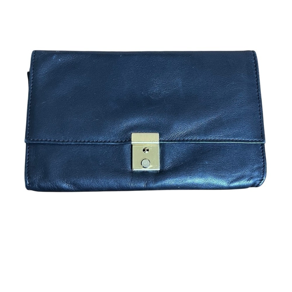 VTG Noble Leather Black Document Pouch Travel Wallet Passport Holder Soft Clutch